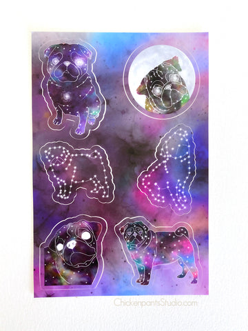 Galaxy Pug Sticker Sheet