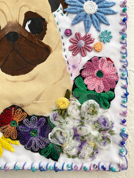 Secret Garden - Original Pug Textile Art