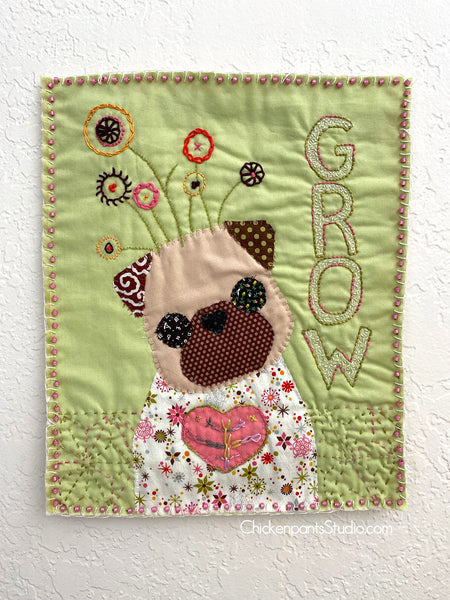 GROW - Original Pug Textile Art