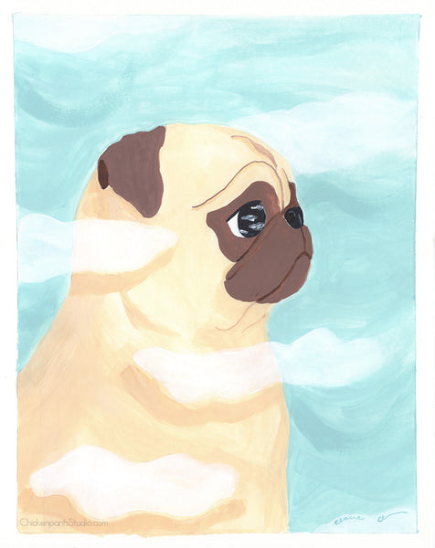 Head In The Clouds - Original Pug Painting