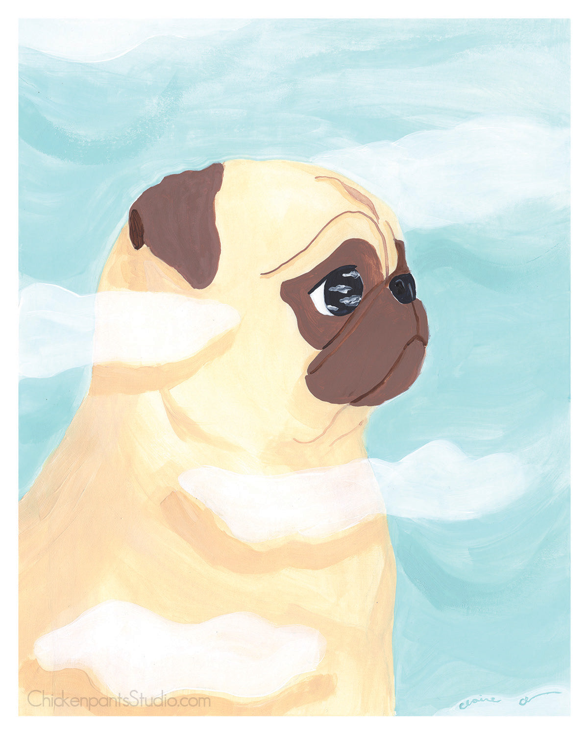 Head In The Clouds -  Pug Art Print