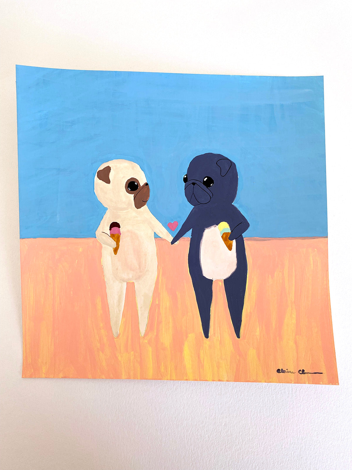 Ice Cream Love - Original Pug Painting