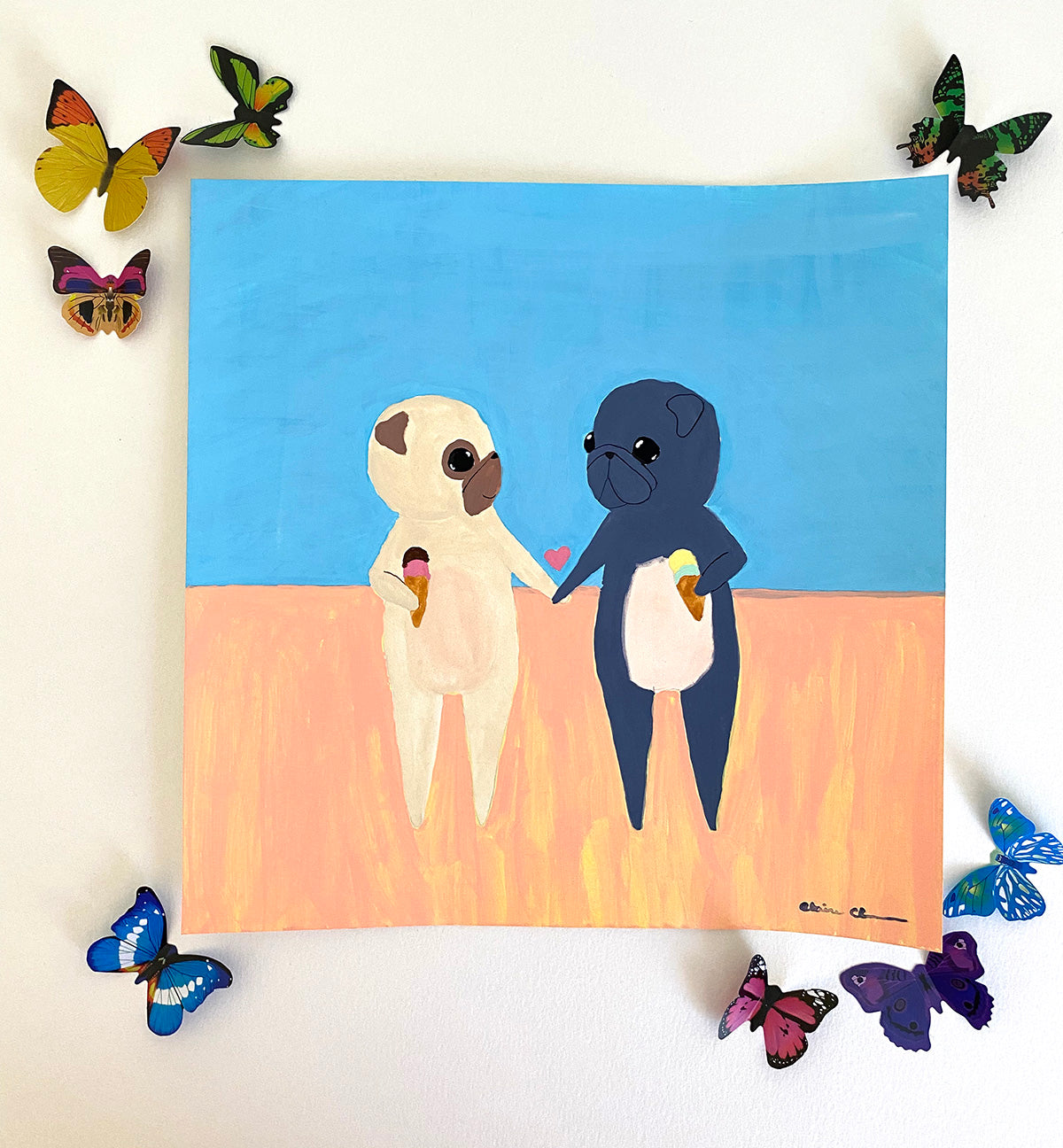 Ice Cream Love - Original Pug Painting