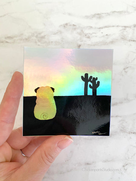 Desert Pug Holographic Vinyl Sticker