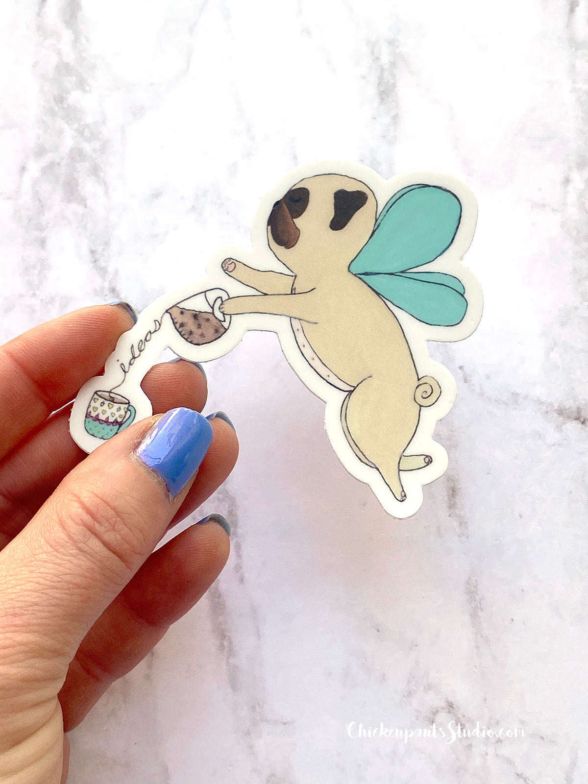 Coffee Fairy - Pug Vinyl Sticker