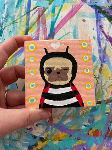 Ladybug no. 1 - Original Miniature Pug Painting