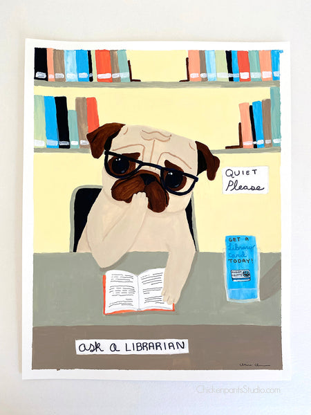 The Librarian - Original Pug Painting