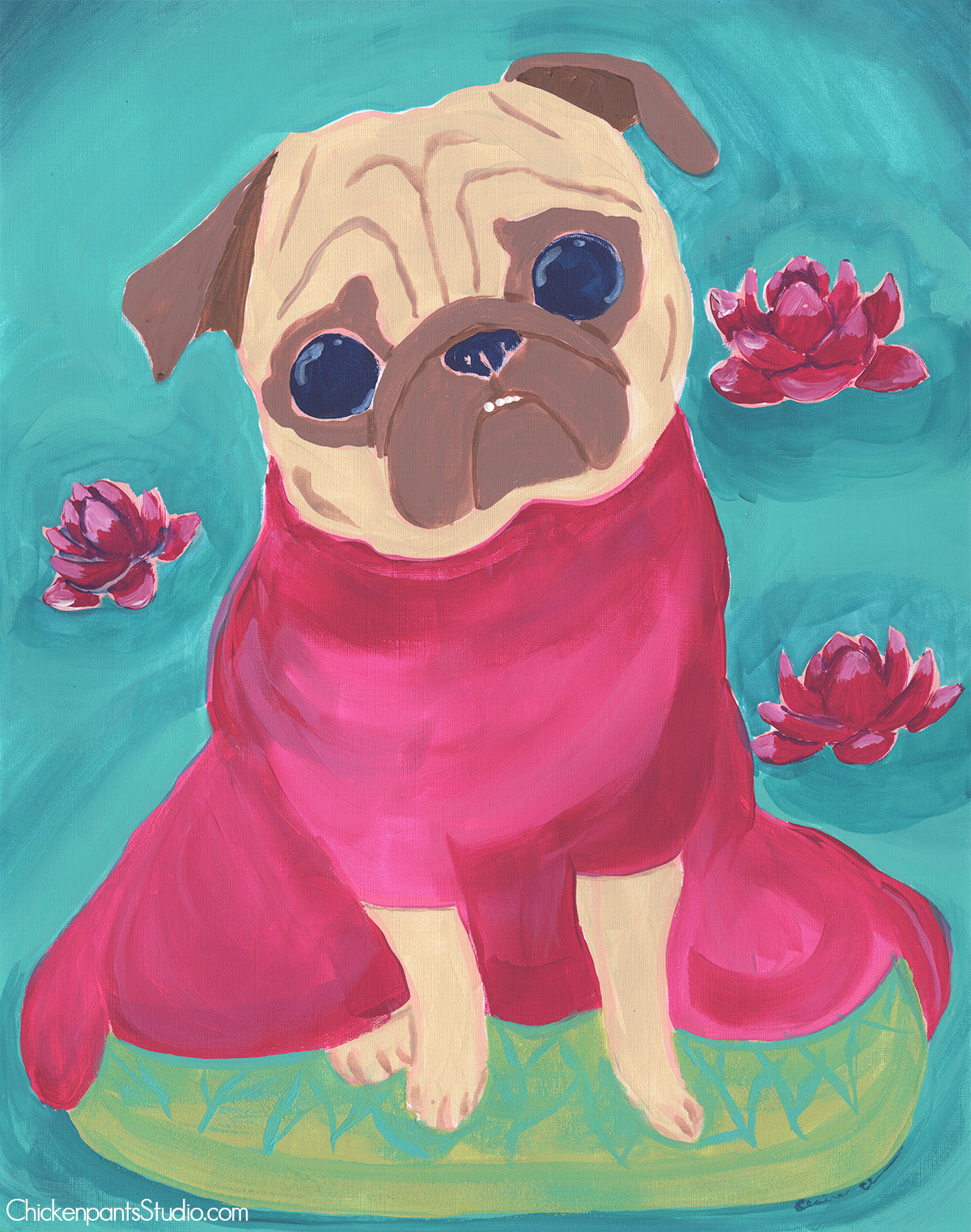Lotus - Original Pug Painting