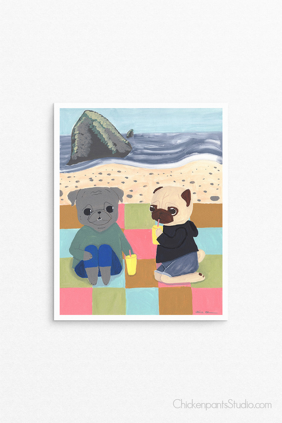 Oregon Beach Day -  Pug Art Print