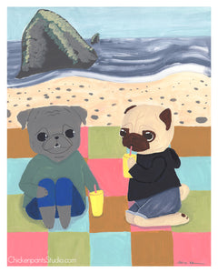 Oregon Beach Day -  Pug Art Print