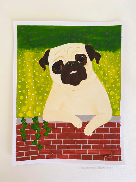 Over The Garden Wall - Original Pug Painting