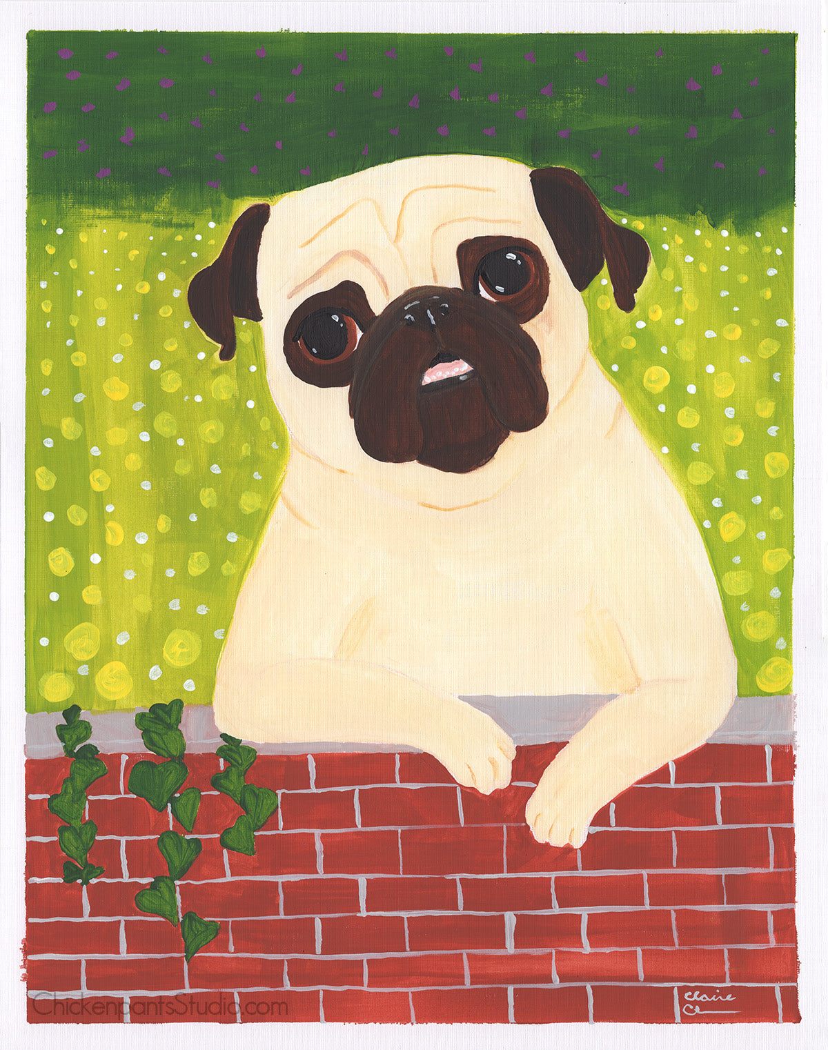 Over The Garden Wall - Original Pug Painting