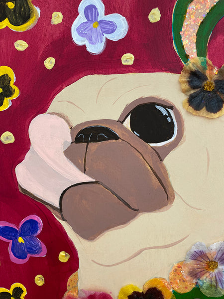 Pansies - Original Pug Painting