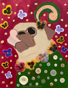 Pansies - Original Pug Painting