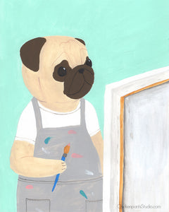 The Artist - Original Pug Painting