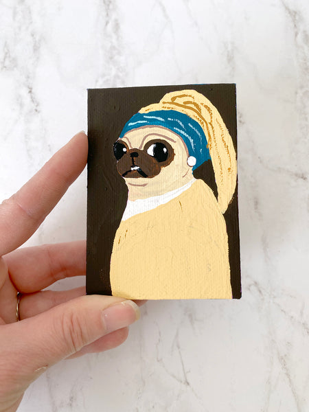 Pug With A Pearl Earring - 2023 Mini Painting Series - #16/48