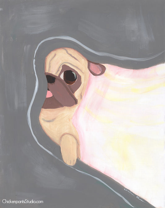 Under The Blanket - Original Pug Painting