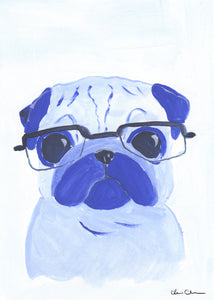 Periwinkle Pug With Glasses - Original Pug Painting