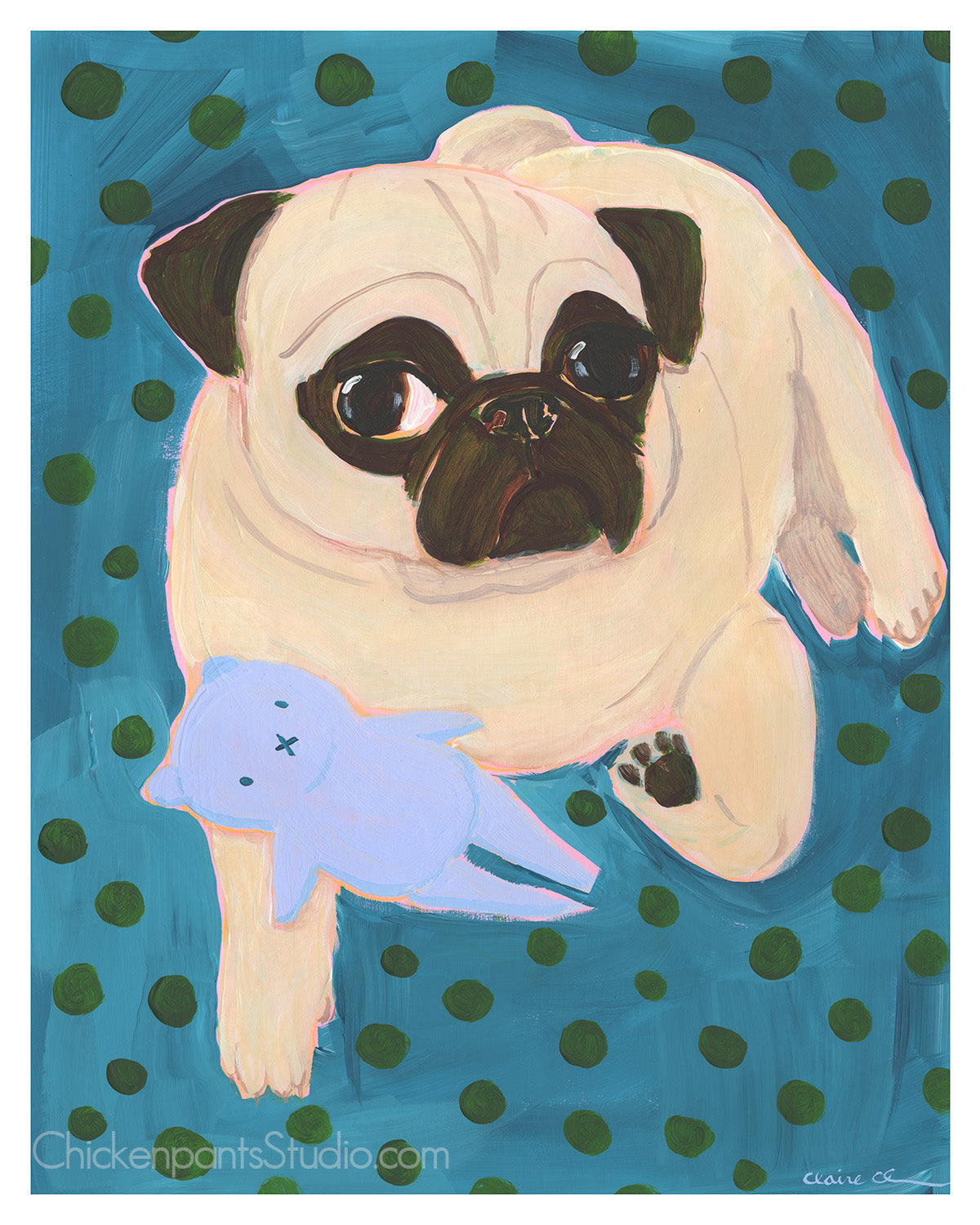 Polka Dot -  Pug Art Print