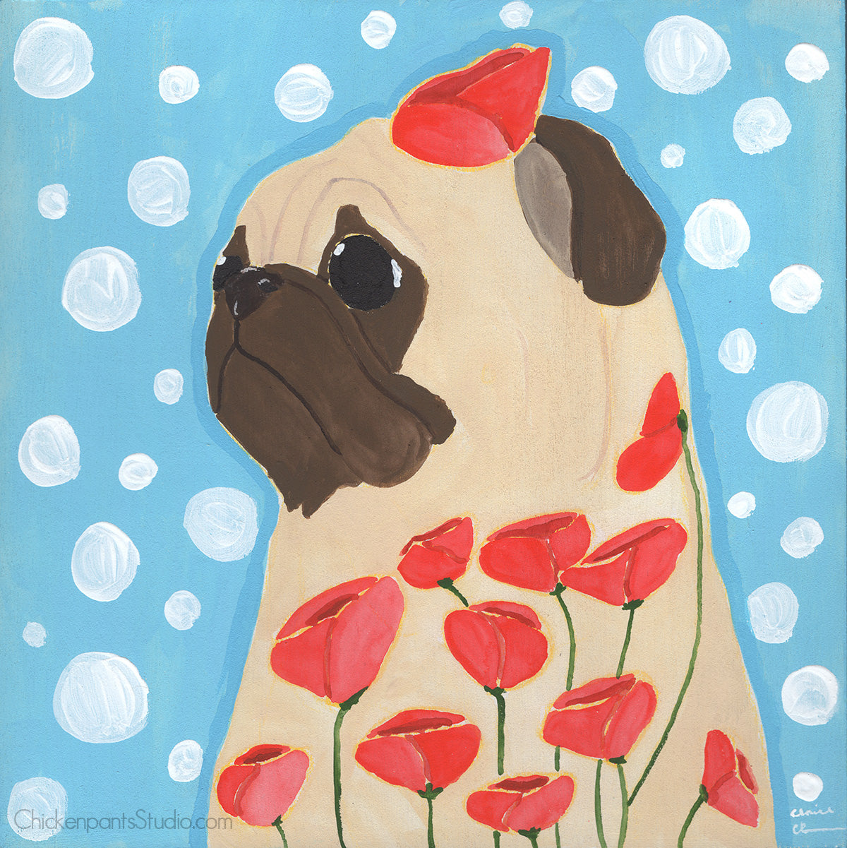 Poppy - Original Pug Painting