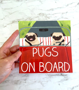 Pugs On Board Vinyl Bumper Sticker