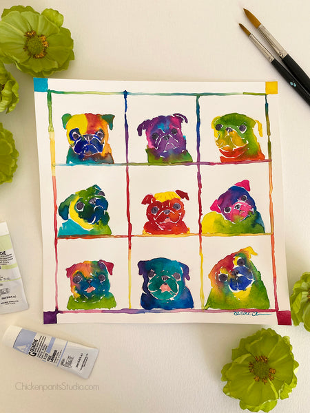 Rainbow Grid - Original Pug Painting