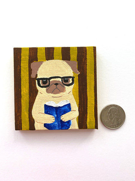 Reading - Original Miniature Pug Painting