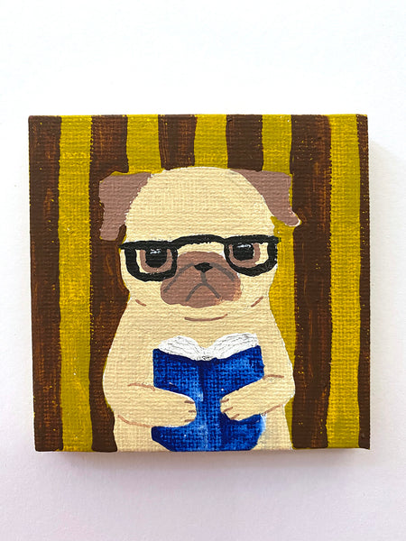 Reading - Original Miniature Pug Painting