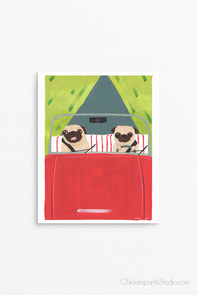 Road Trip -  Pug Art Print