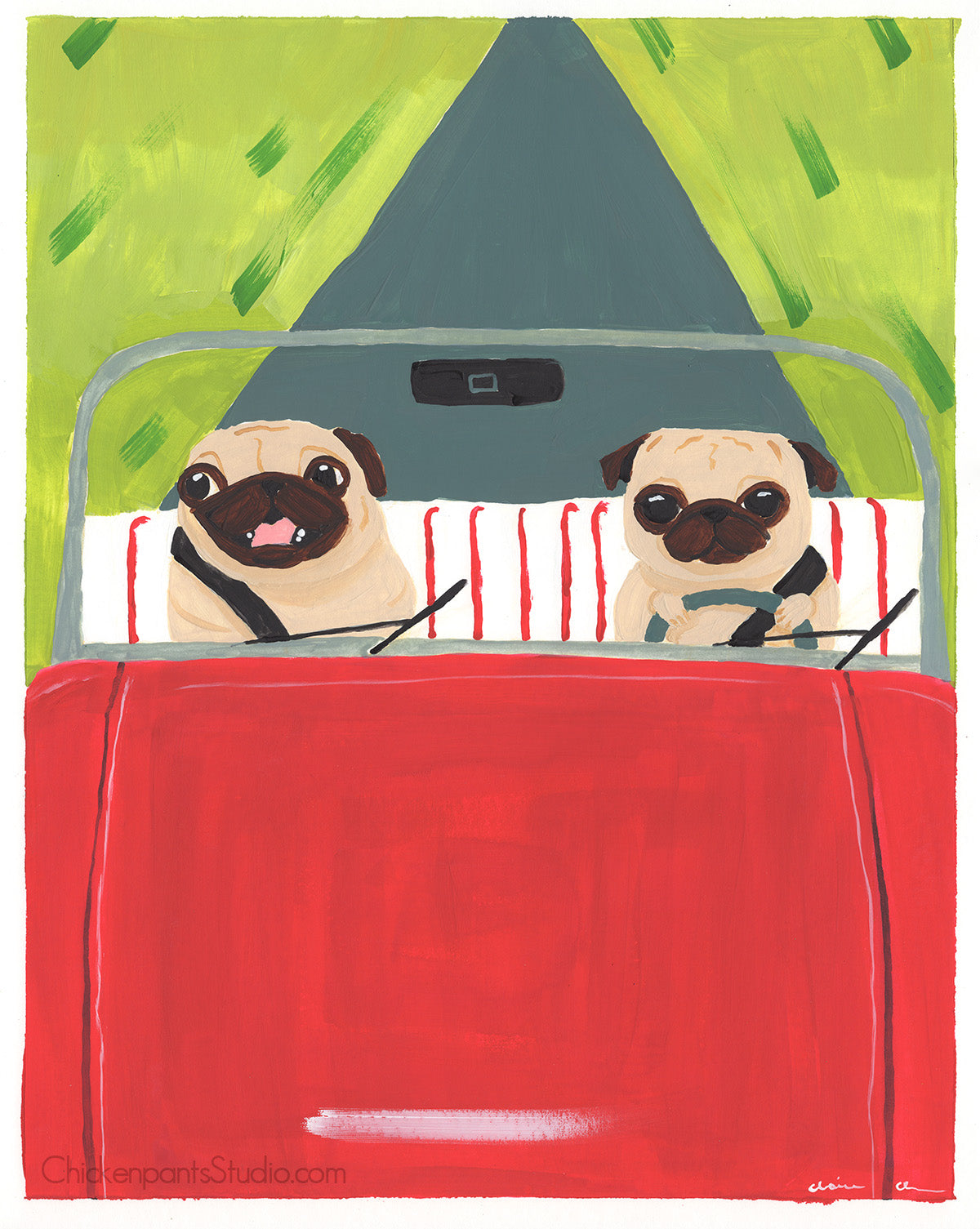 Road Trip - Original Pug Painting