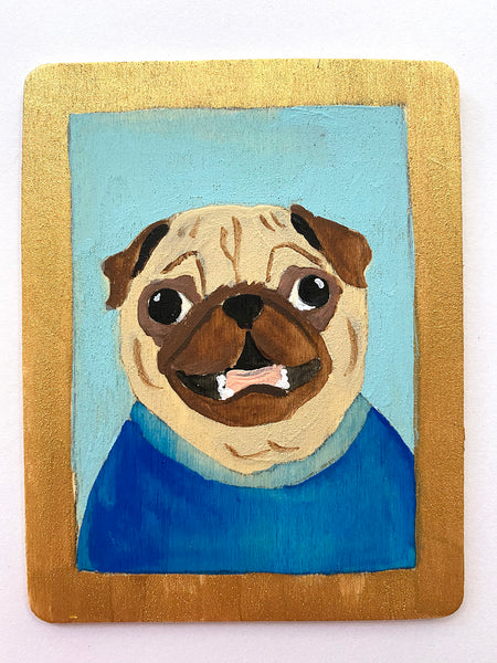 School Picture - Joey - Original Miniature Pug Painting