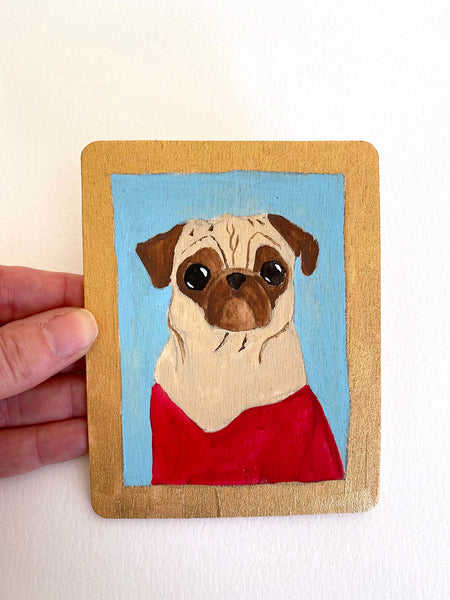 School Picture - Susan - Original Miniature Pug Painting