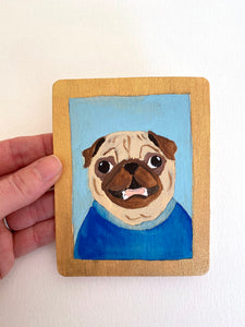 School Picture - Joey - Original Miniature Pug Painting