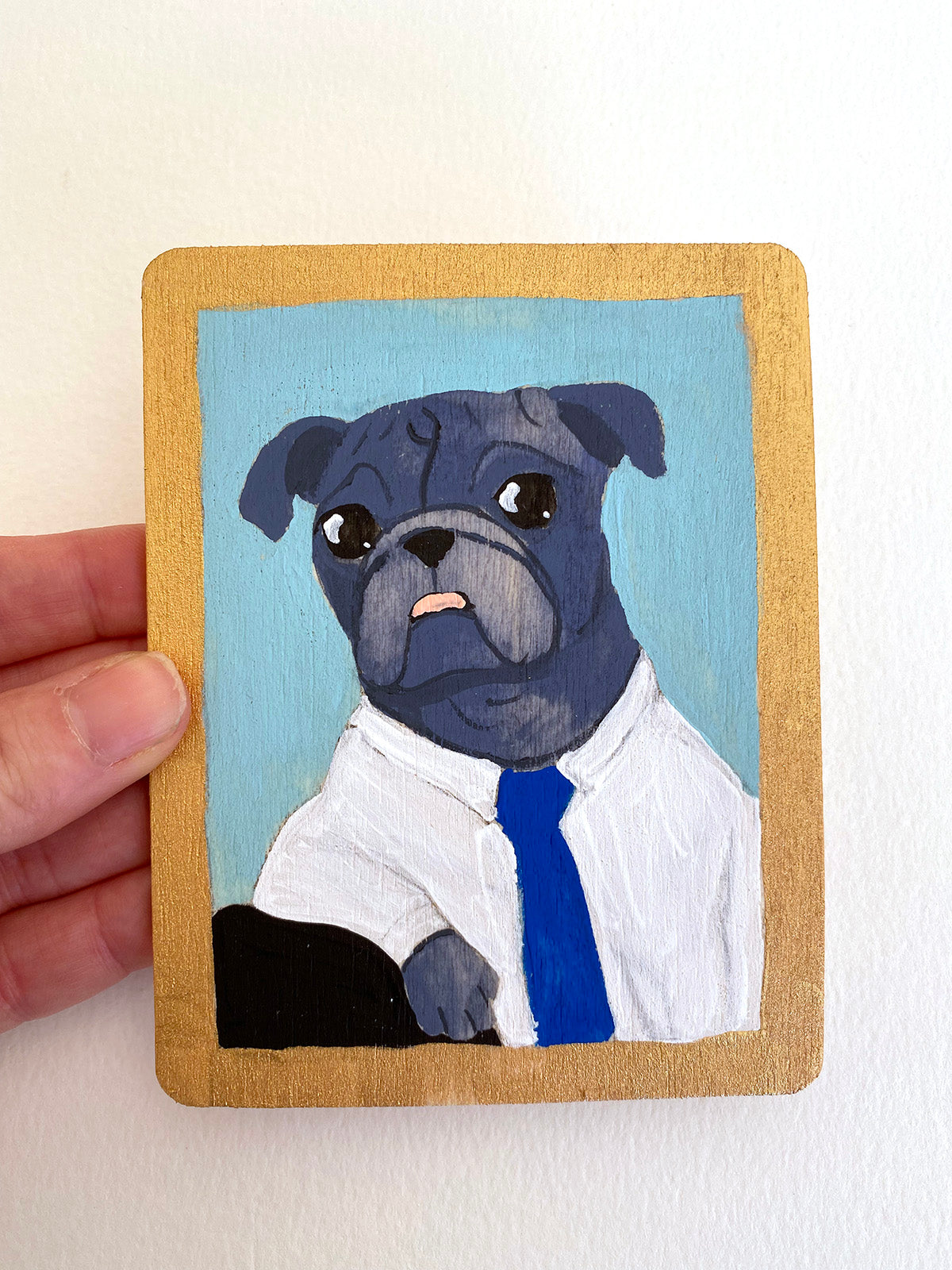 School Picture - Lawrence - Original Miniature Pug Painting