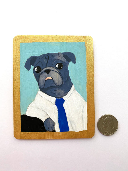 School Picture - Lawrence - Original Miniature Pug Painting