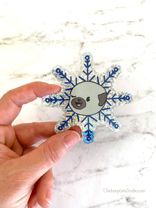 Pug Snowflake - Holographic Glitter Pug Vinyl Sticker