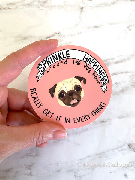 Sprinkle Happiness - Round Vinyl Pug Sticker