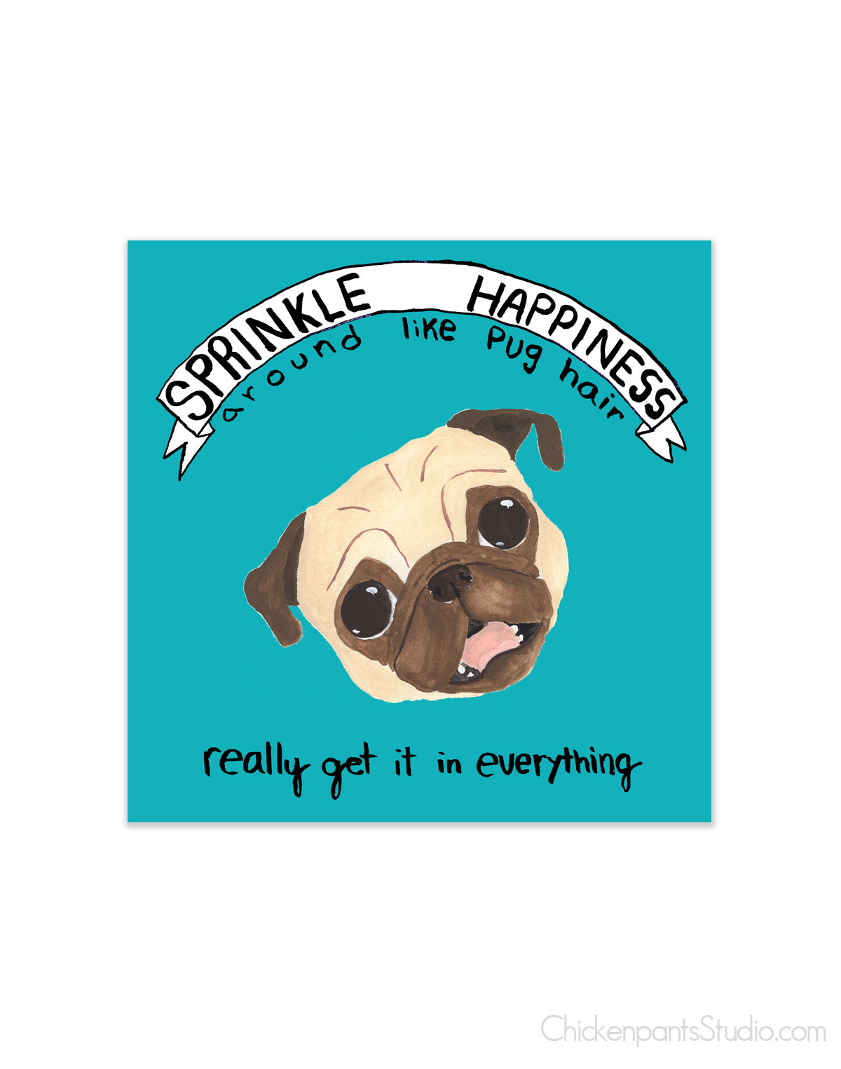 Sprinkle Happiness - Square Vinyl Pug Sticker