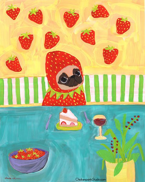 The Strawberry Table - Original Pug Painting
