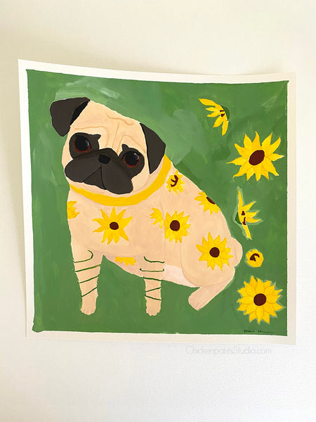 Sunflowers - Original Pug Painting