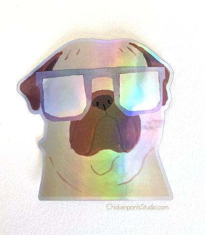 Sunglasses Pug Holographic Sticker