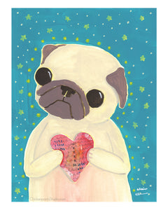 Tattered Heart -  Pug Art Print