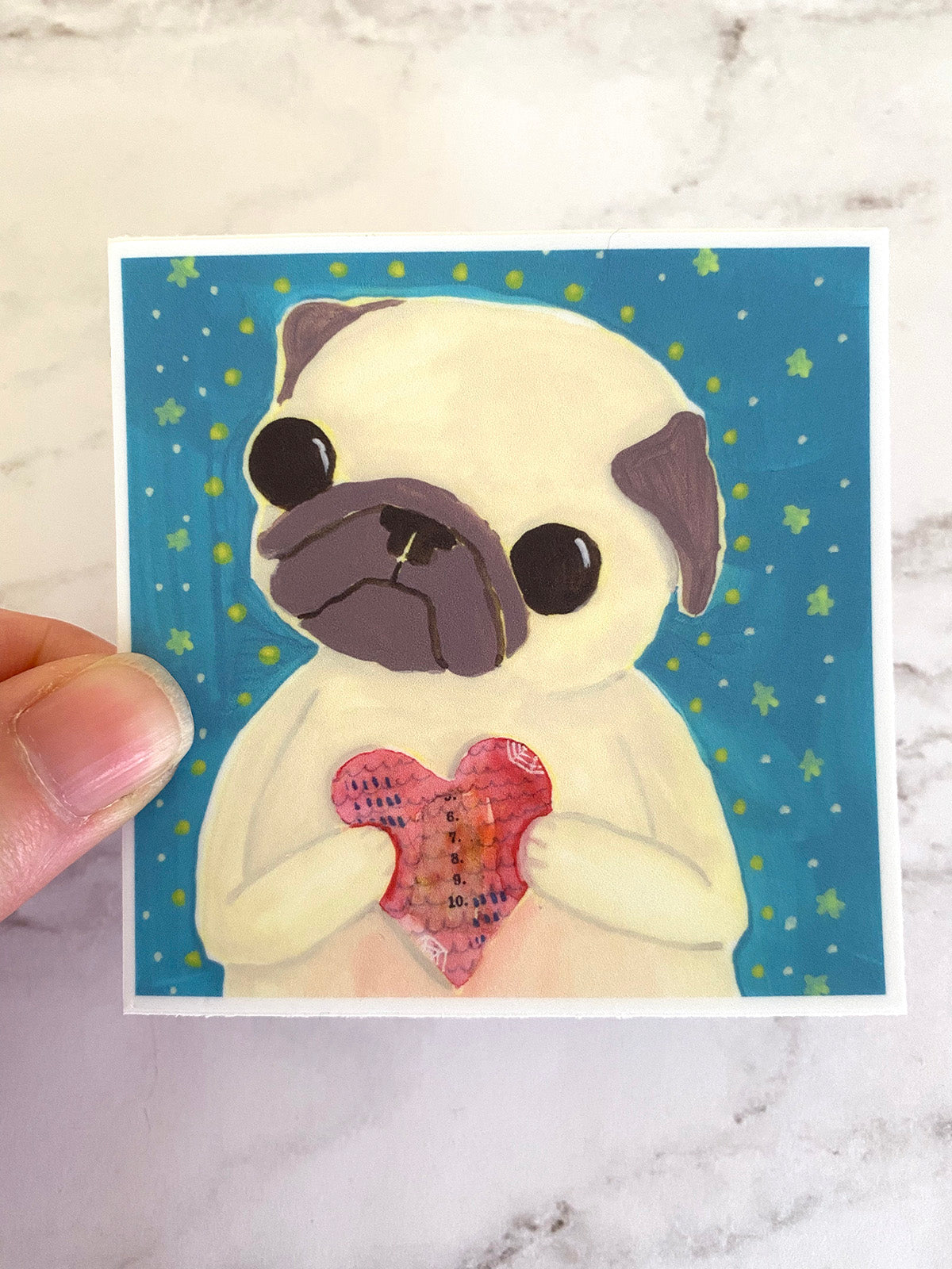 Tattered Heart - Pug Vinyl Sticker