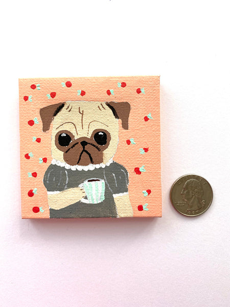 The Tea - Original Miniature Pug Painting