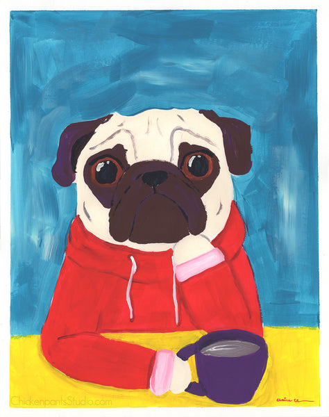 Too Much Coffee! - Original Pug Painting