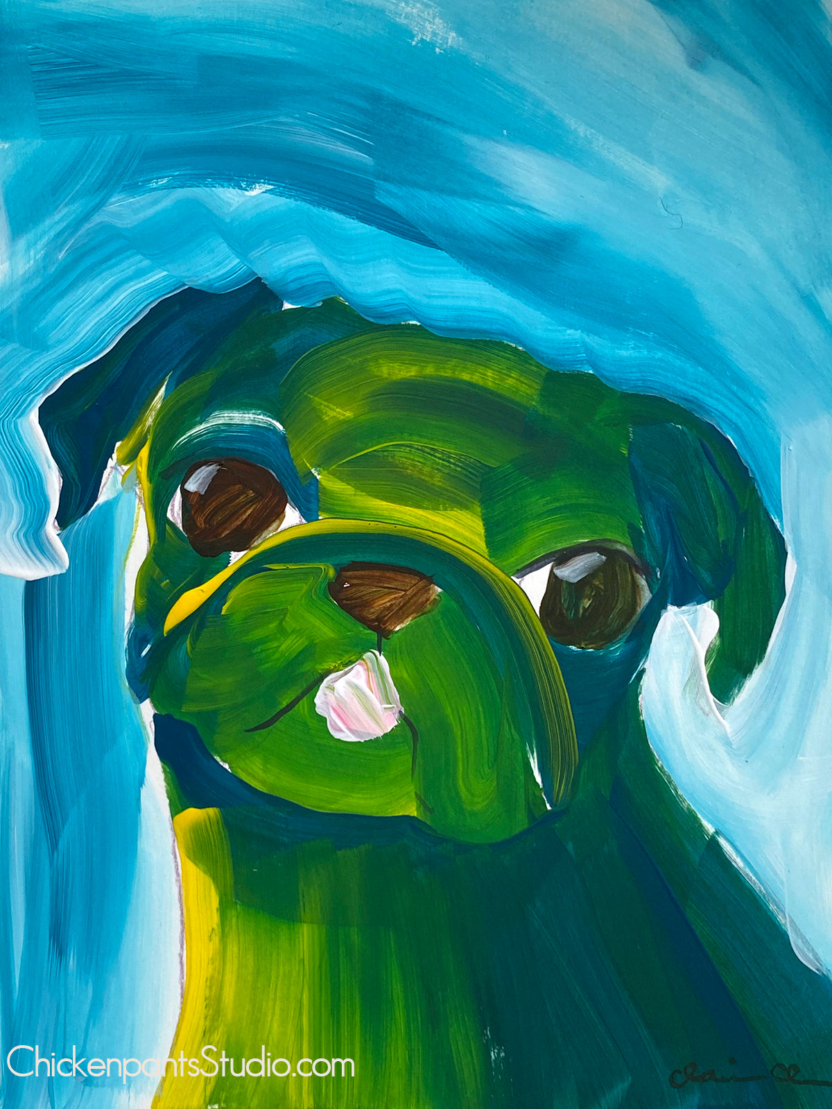 Warm Up Painting #3 - Original Pug Painting