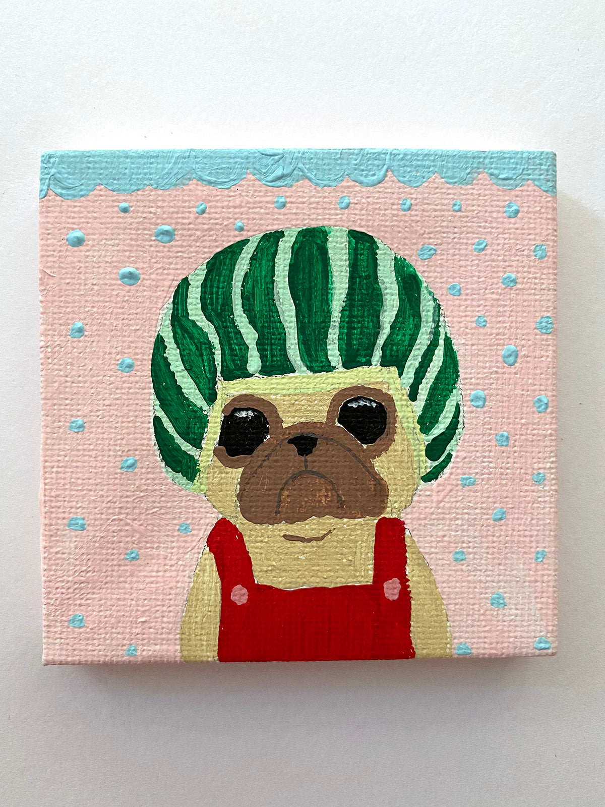 Watermelon Hat - Original Miniature Pug Painting
