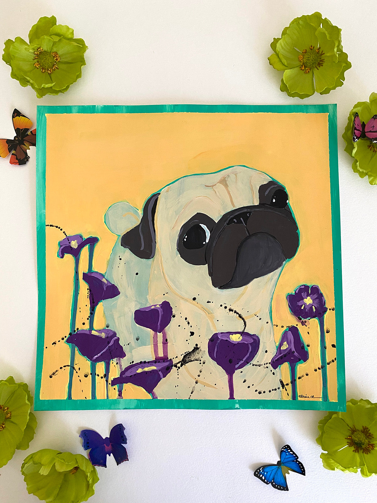 Wildflowers - Original Pug Painting