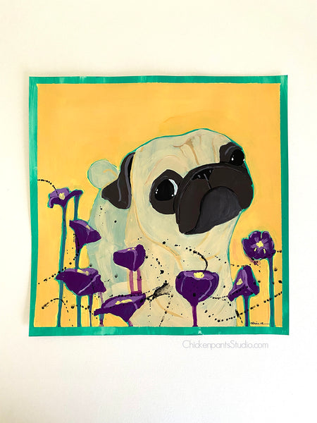 Wildflowers - Original Pug Painting