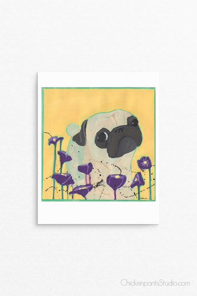 Wildflowers -  Pug Art Print